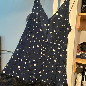 Reformation Viper Dress, Navy Blue with White Flowers, Lace Trimming, Size S